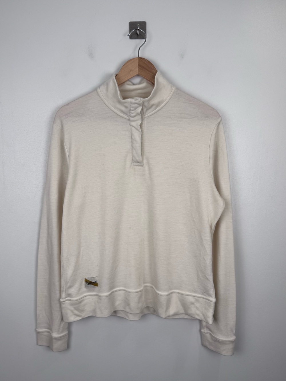 Tracksmith Women Downeaster Merino Wool Blend Cream 1/4 Snap Pullover Size Large